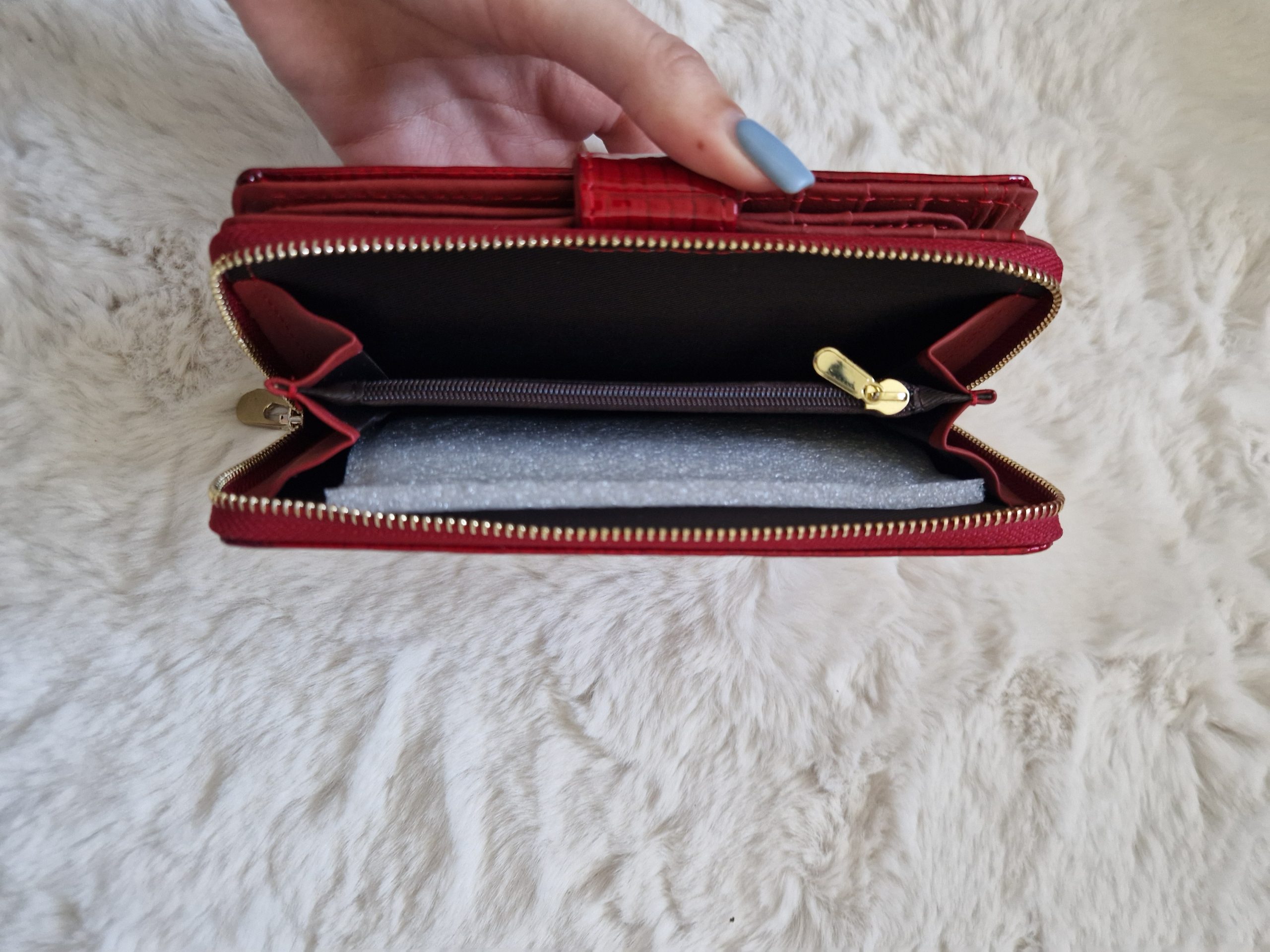 Classic Style női bőr pénztárca – piros, cipzáras, patentos, 9×17 cm - Image 2