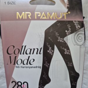 MR PAMUT női harisnya 280 DEN – vastag, virágmintás, fekete | One Size