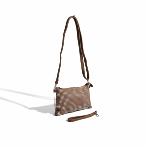 Barna strasszos női válltáska levehető pánttal – elegáns crossbody táska mindennapokra