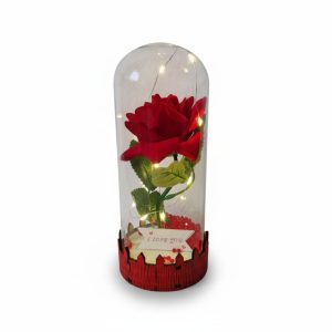 Rózsa üvegbúra alatt LED világítással – 20 cm - több színben