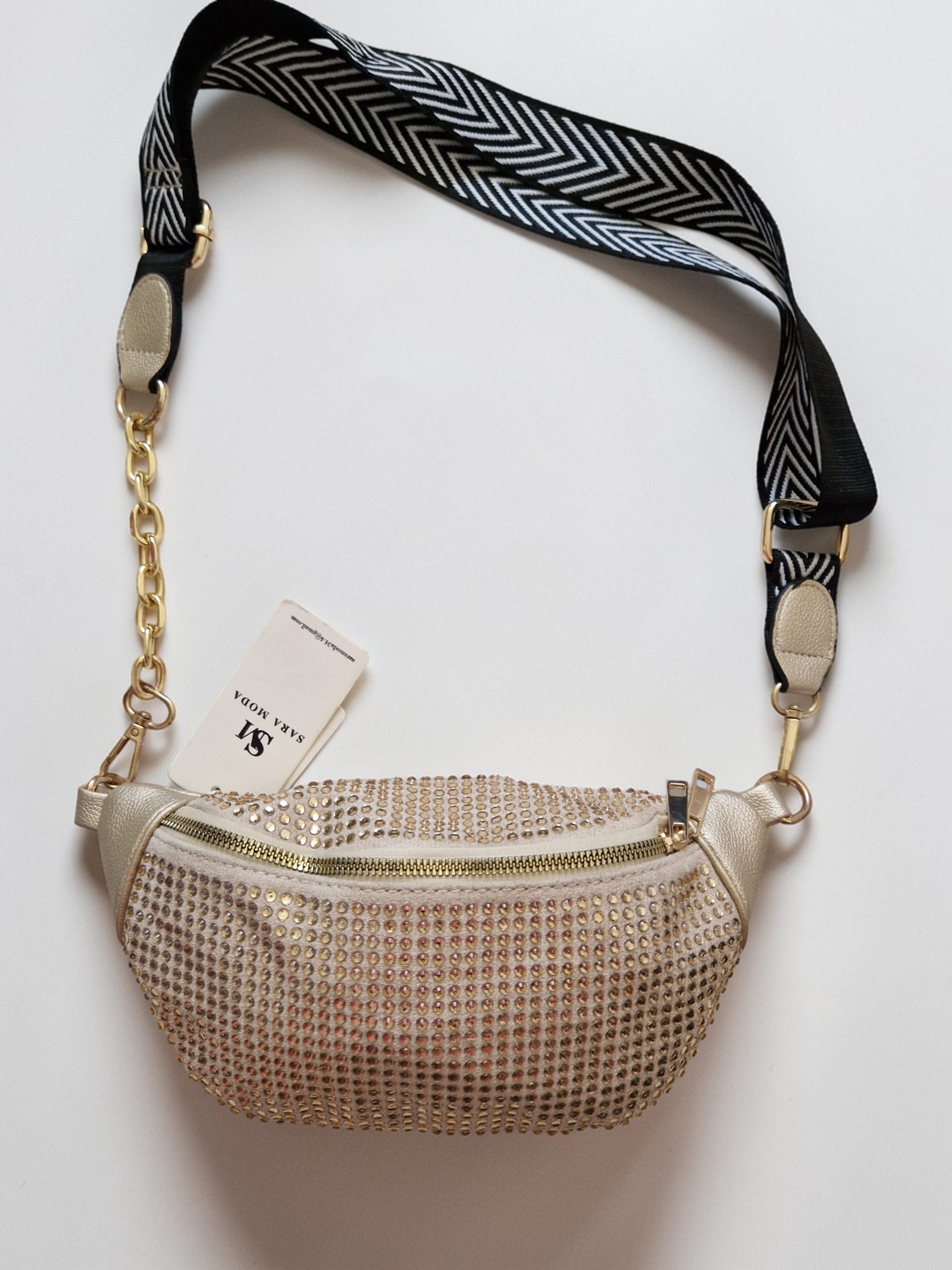 Sara Moda köves övtáska – csillogó strasszos női crossbody táska, állítható pánttal - Image 4